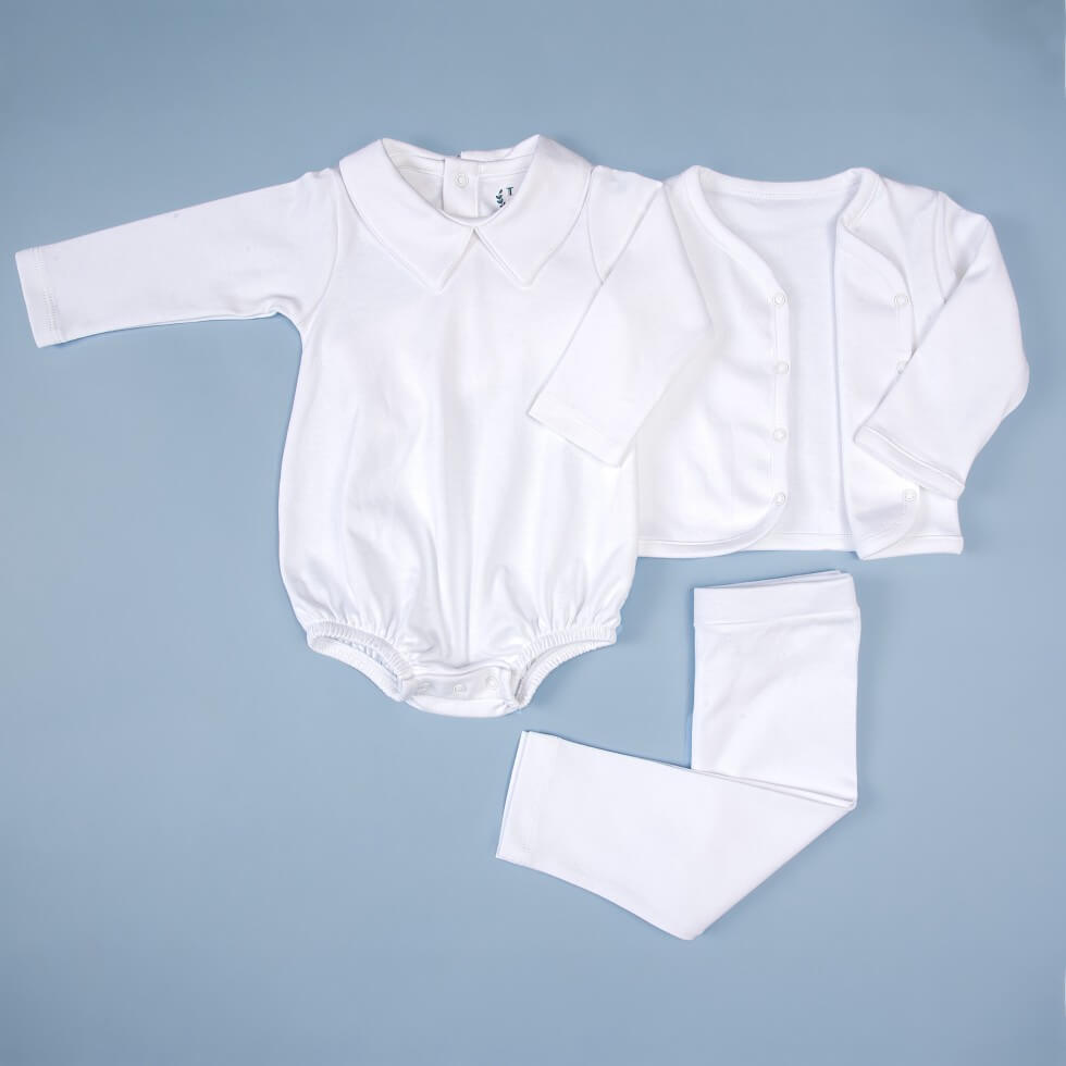 Body com Gola para Bebê Algodão Pima (Menino) - Branco