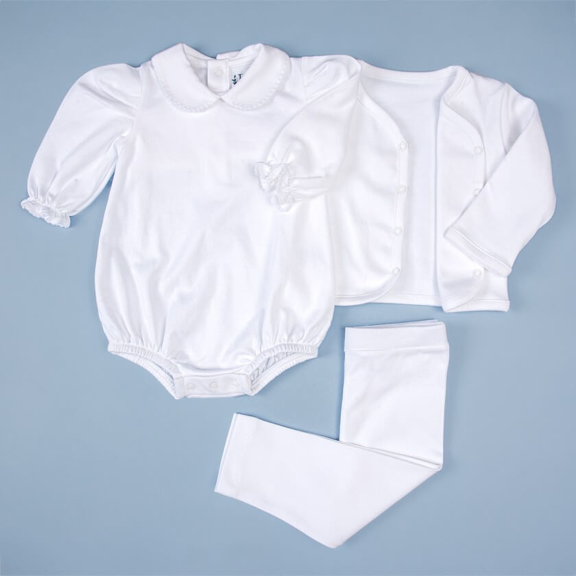 Body com Gola para Bebê Algodão Pima (Menina) - Branco