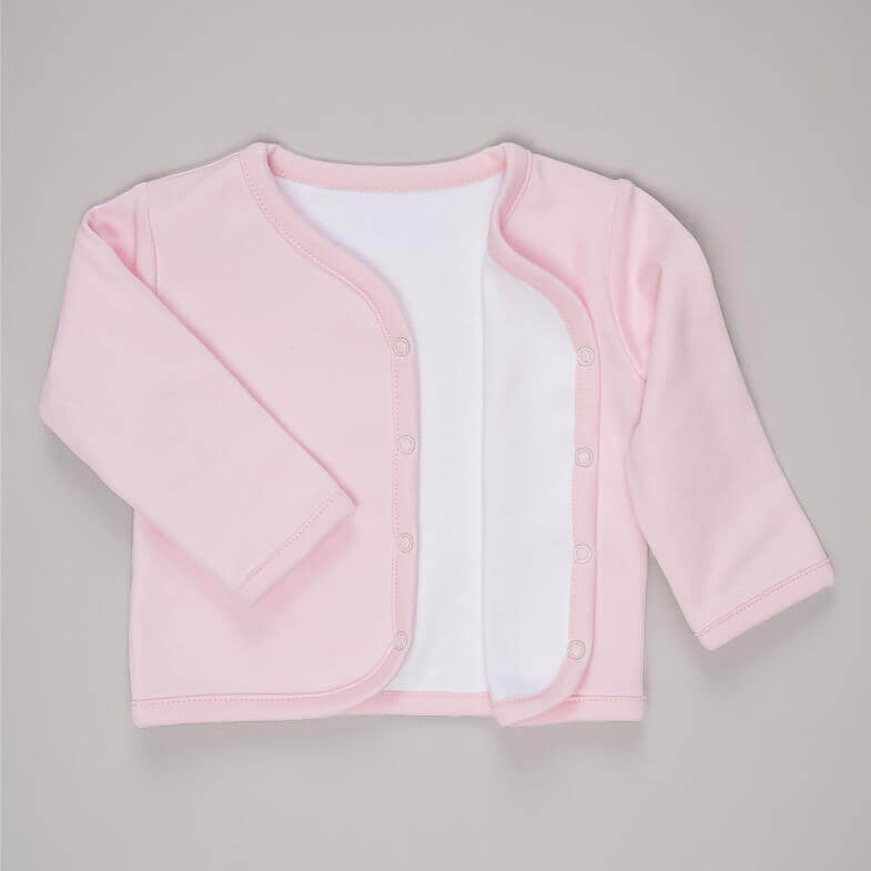 Casaco para Bebê Dupla Face Algodão Pima - Rosa e Branco