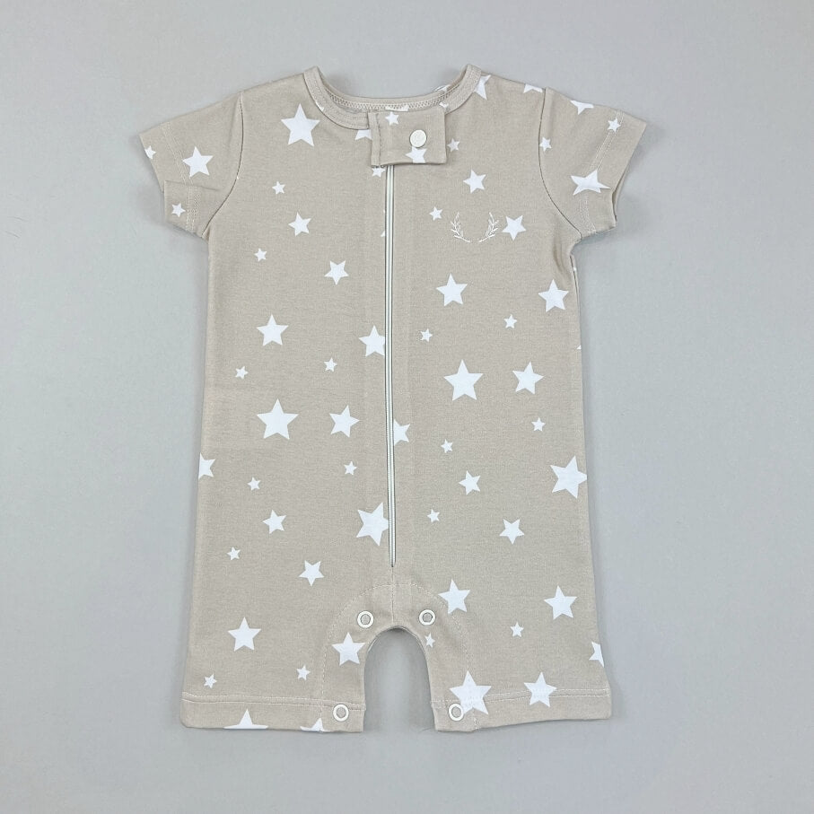 Macacão Zíper - Curto - Algodão Egípcio - Estrela Bege