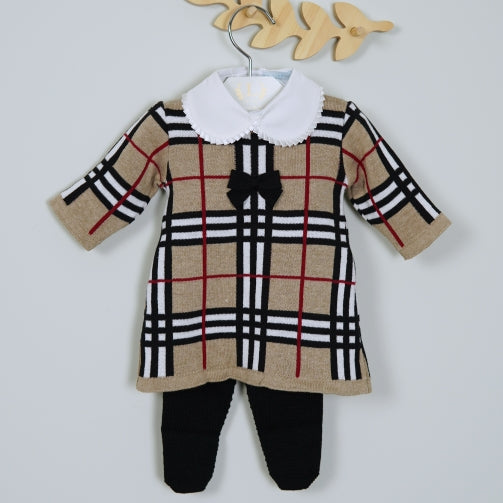 Vestido e Calça - Xadrez - Amêndoa, Preto; Branco e Red com Pérolas Swarosvski