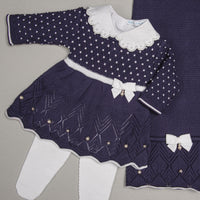 Vestido, Calça e Manta - Casinha - Naval e Branco com Pérolas e Cristais Swarovski