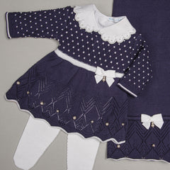 Vestido, Calça e Manta - Casinha - Naval e Branco com Pérolas e Cristais Swarovski