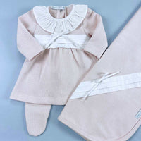 Vestido. Calça e Manta para Bebê - Tricotil - Helena - Rosa