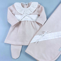 Vestido. Calça e Manta para Bebê - Tricotil - Helena - Rosa