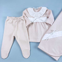 Vestido. Calça e Manta para Bebê - Tricotil - Helena - Rosa