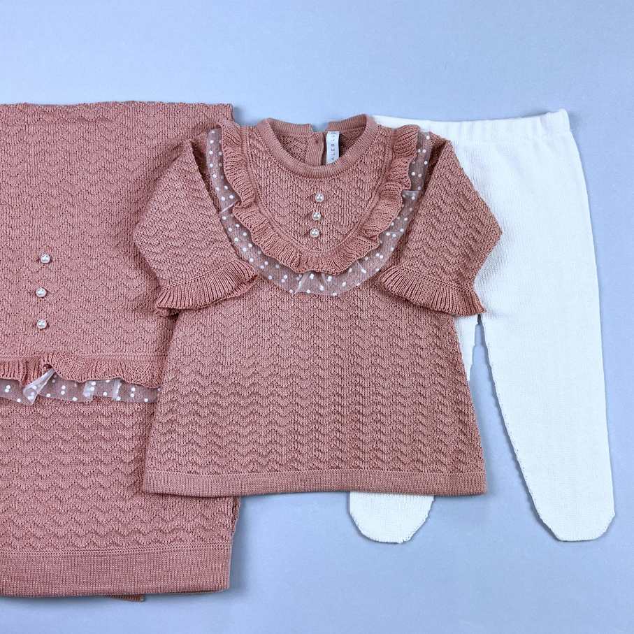 Vestido,  Calça e Manta - Virgínia - Rosê com Pérolas e Cristais