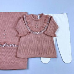 Vestido,  Calça e Manta - Virgínia - Rosê com Pérolas e Cristais