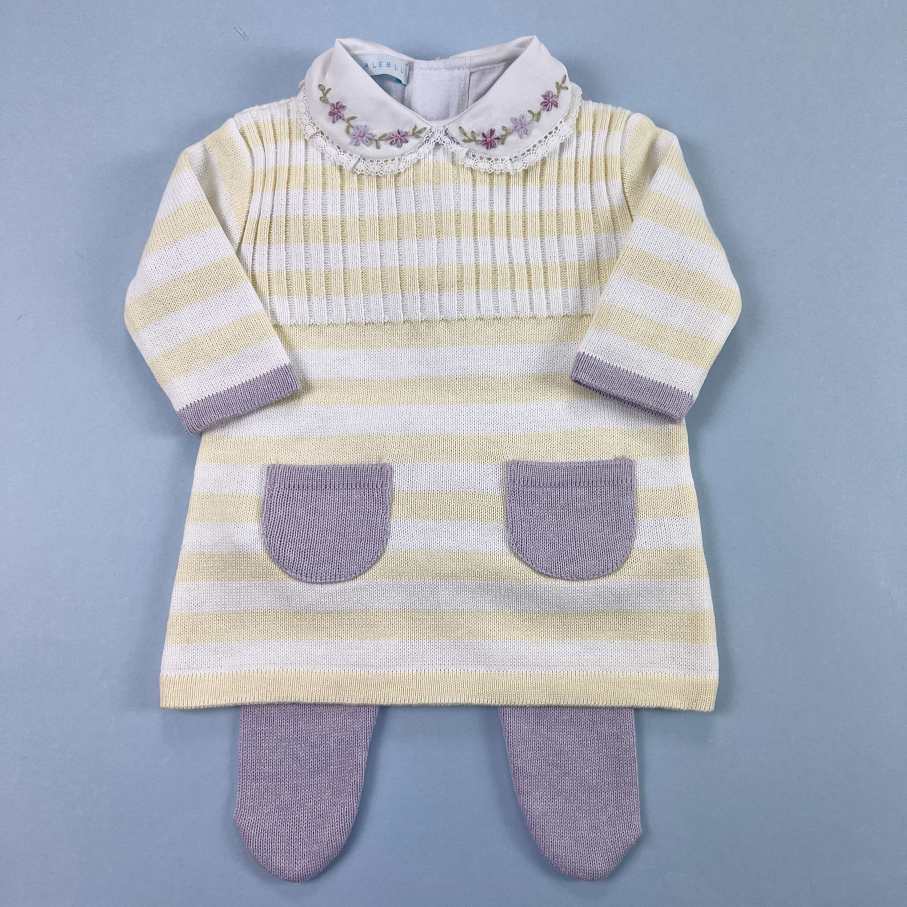 Vestido e Calça - Bruna - Amarelo Pó.  Lavanda e Branco