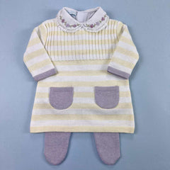 Vestido e Calça - Bruna - Amarelo Pó.  Lavanda e Branco