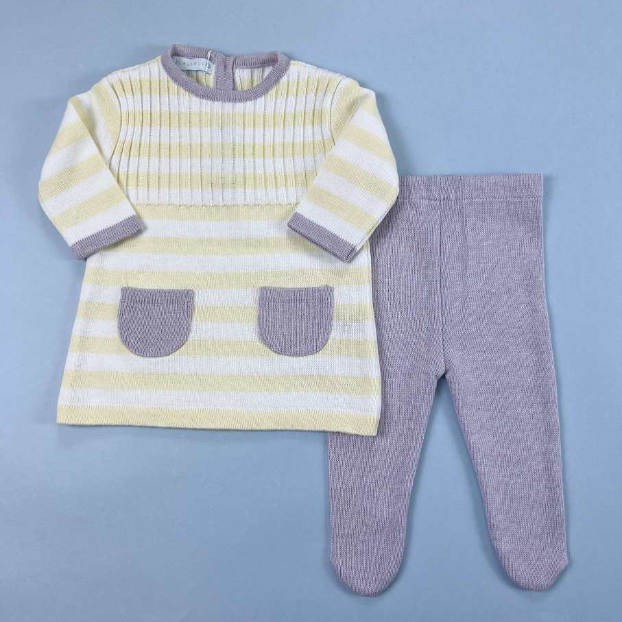 Vestido e Calça - Bruna - Amarelo Pó.  Lavanda e Branco