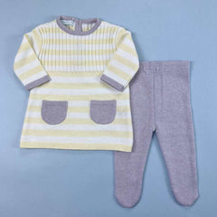 Vestido e Calça - Bruna - Amarelo Pó.  Lavanda e Branco