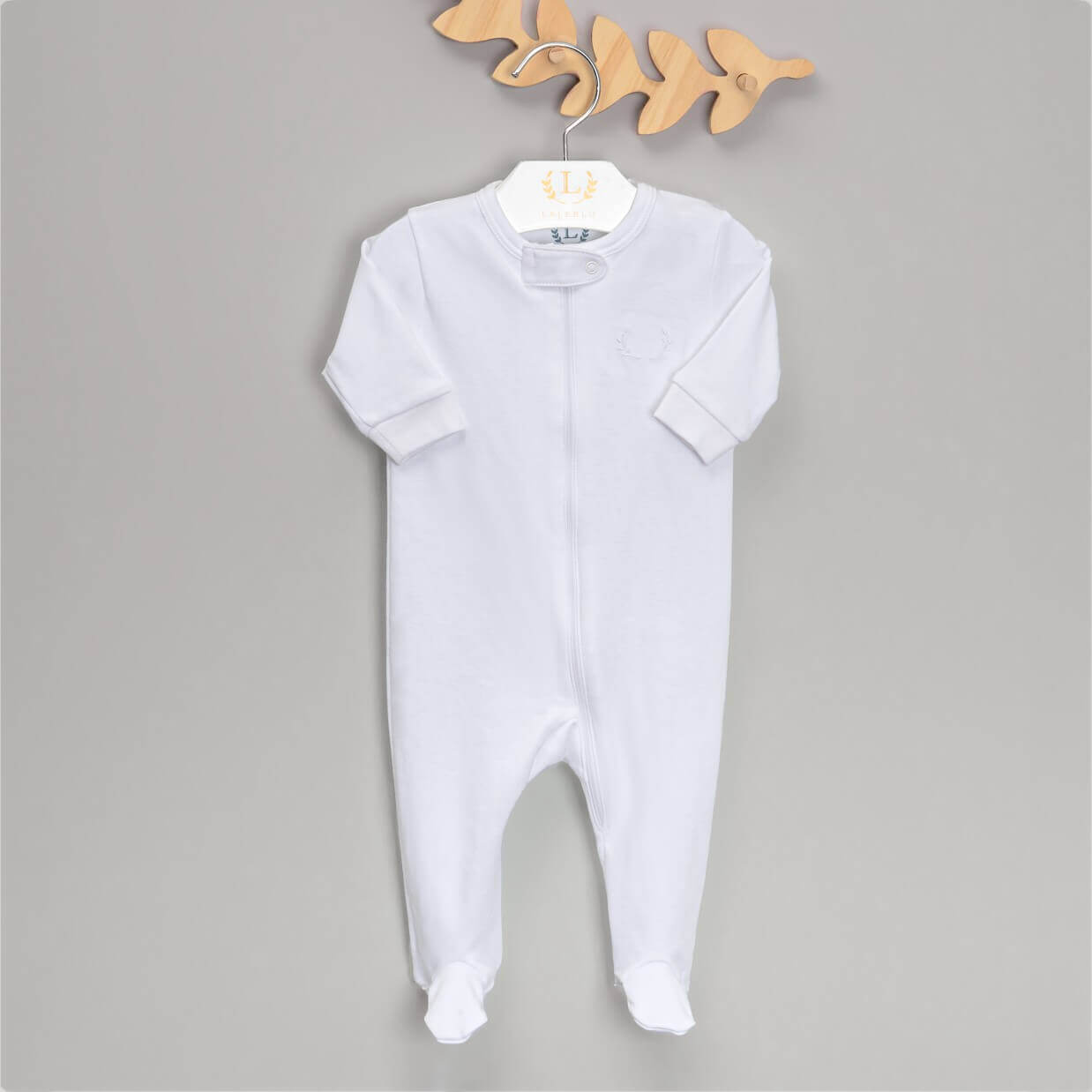 Macacão Zíper pra Bebê - Algodão Pima - Branco