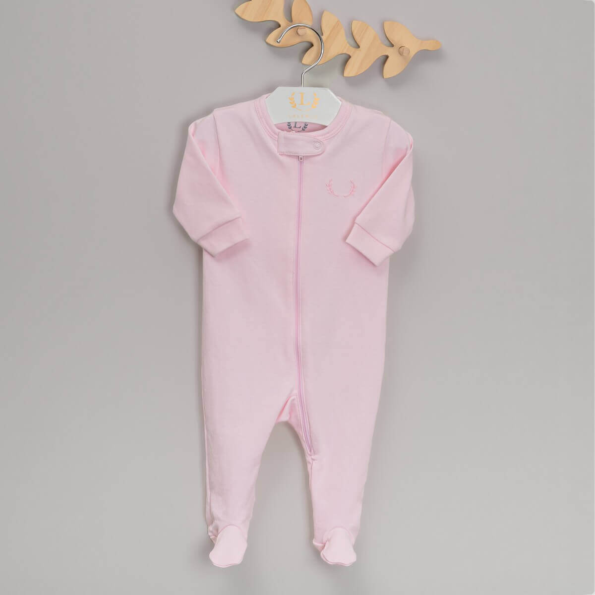 Macacão Zíper pra Bebê - Algodão Pima - Rosa