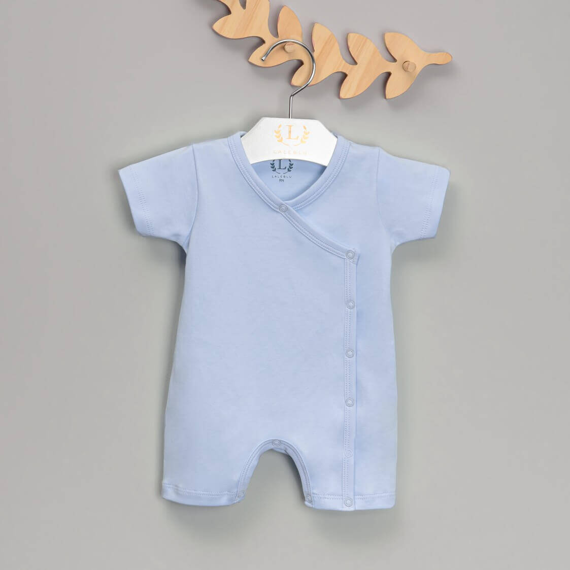 Macacão Curto para Bebê em Algodão Pima - Azul