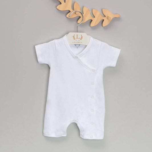 Macacão Curto para Bebê em Algodão Pima - Branco 1123