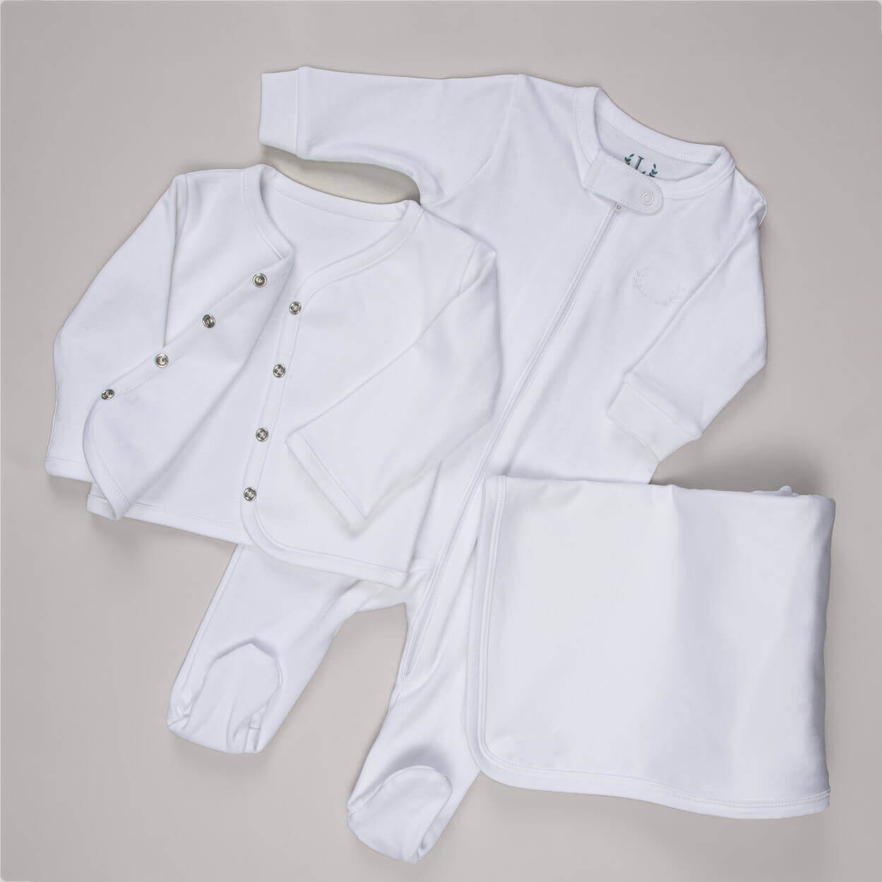 Macacão Zíper pra Bebê - Algodão Pima - Branco