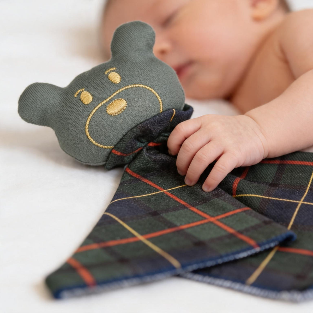 Naninha em Algodão Egípcio Urso Xadrez Verde
