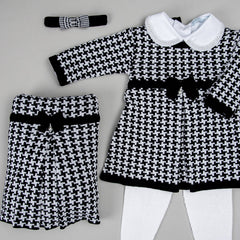 Vestido, Calça e Manta - Pied Poule - Preto e Branco com Pérolas Swarovski
