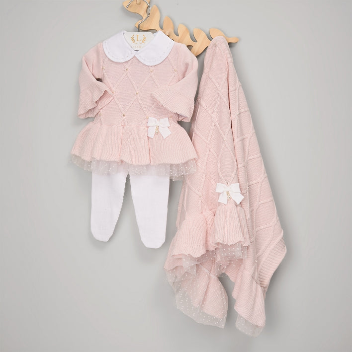 Vestido, Calça e Manta - Alicia - Rosa Pastel com Pérolas Swarovski