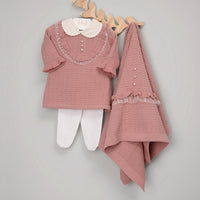 Vestido,  Calça e Manta - Virgínia - Rosê com Pérolas e Cristais