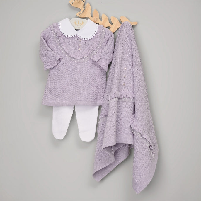 Vestido,  Calça e Manta - Virgínia - Lavanda com Pérolas e Cristais