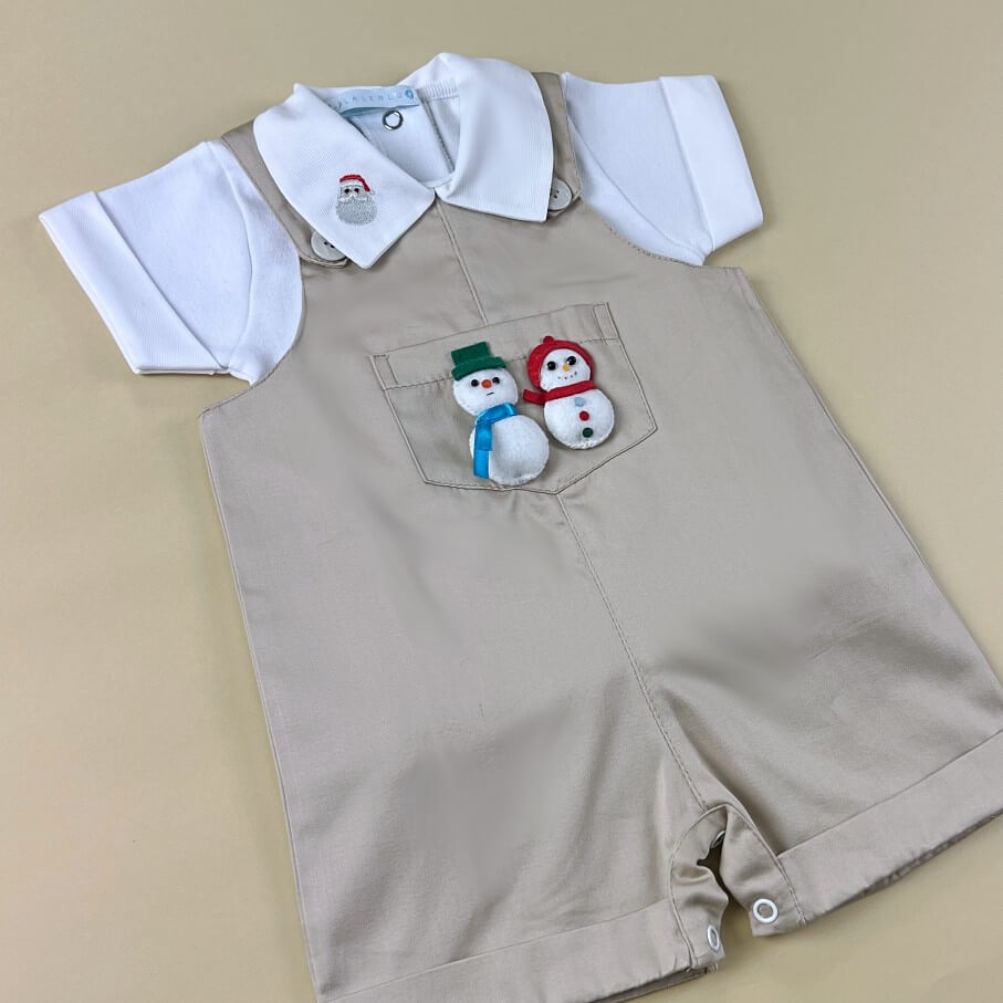Jardineira para Bebê - Look de Natal Menino - Bege