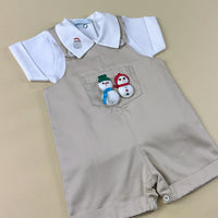 Jardineira para Bebê - Look de Natal Menino - Bege