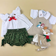 Jardineira para Bebê - Look de Natal Menino - Bege