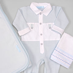 Macacão - Tricotil - Lucca - Azul Pó e Branco