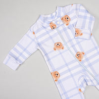Macacão Zíper - Algodão Egípcio - Urso Xadrez Blue