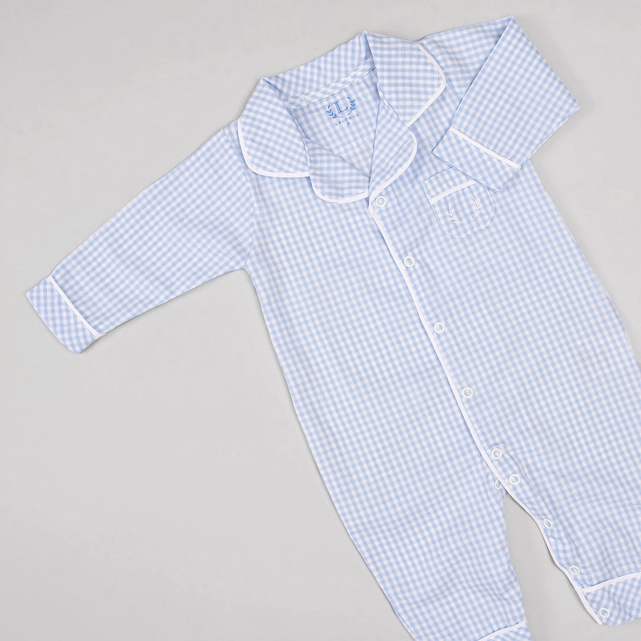 Macacão Pijama para Bebê - Xadrez Azul