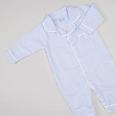 Macacão Pijama para Bebê - Xadrez Azul