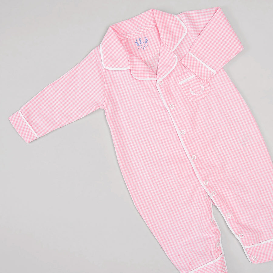 Macacão Pijama para Bebê - Xadrez Rosa