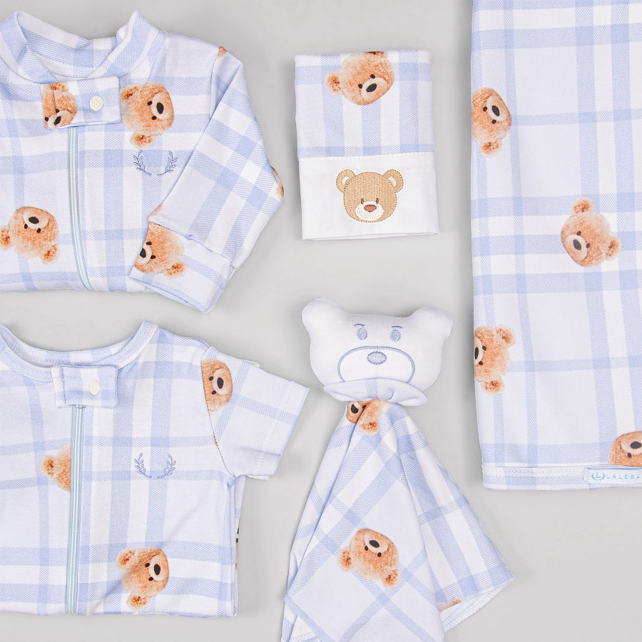 Macacão Zíper - Algodão Egípcio - Urso Xadrez Blue