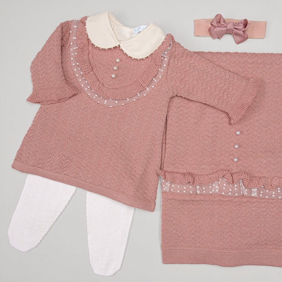 Vestido,  Calça e Manta - Virgínia - Rosê com Pérolas e Cristais