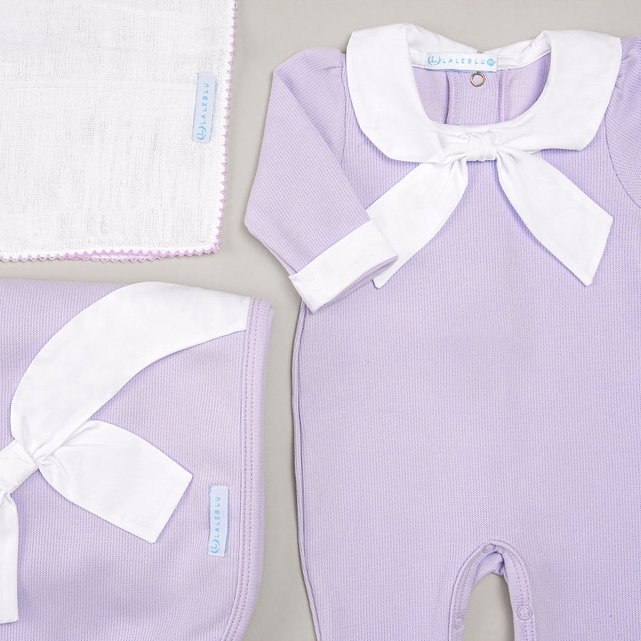 Macacão e Manta - Tricotil - Zoe - Lavanda e Branco