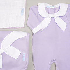 Macacão e Manta - Tricotil - Zoe - Lavanda e Branco