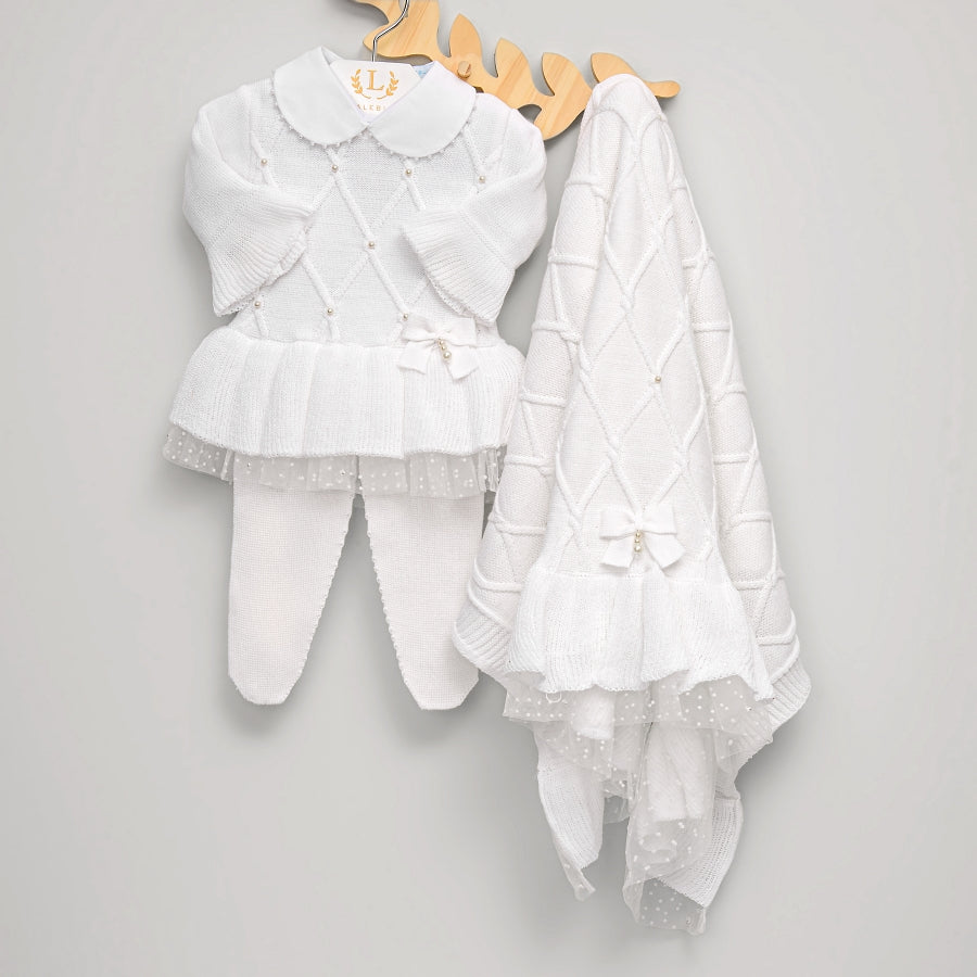 Vestido, Calça e Manta - Alicia - Branco com Pérolas Swarovski