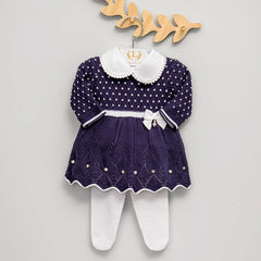 Vestido e Calça - Casinha - Naval e Branco com Cristais e Pérolas Swarovski