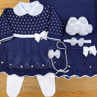 Vestido, Calça e Manta - Casinha - Naval e Branco com Pérolas e Cristais Swarovski