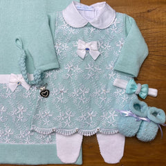 Vestido, Calça e Manta - Frozen - Verdinho com Pérolas e Cristais Swarovski