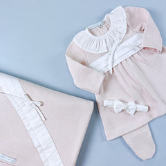 Vestido. Calça e Manta para Bebê - Tricotil - Helena - Rosa