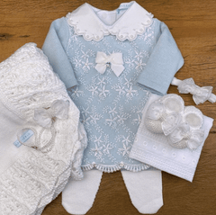 Vestido e Calça- Frozen - Azul Pó com Cristais e Pérolas Swarovski